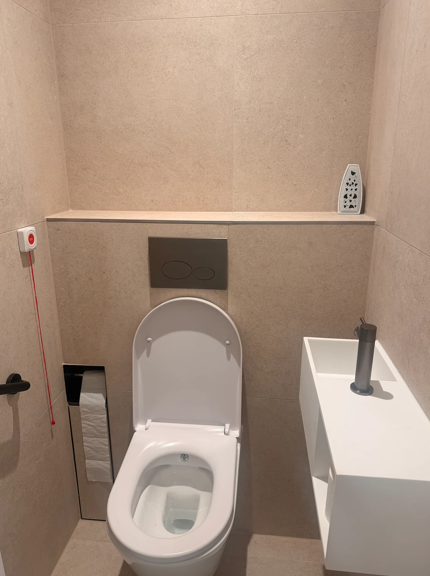 Het gedeelde toilet met een wastafel